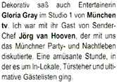 I-Munich KAY SOCIETY 04.06.07: Gloria Gray und Kai Wörsching als Talk-Gäste in STADTGESPRÄCHE mit Jörg van Hooven bei MÜNCHEN TV