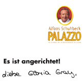 persönliche Einladung für Gloria Gray zur Galapremiere  von Verführung der Sinne im Alfons Schuhbeck Palazzo-Spiegelpalast